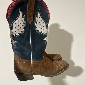 Blue and Brown Cowboy Boots with Wing Design